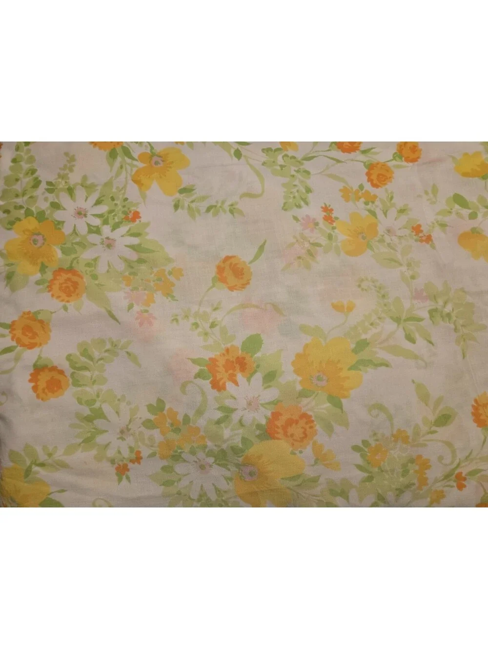70s Floral Full Fitted Sheet Daisy Poppy Orange Yellow Montgomery Ward Fabric